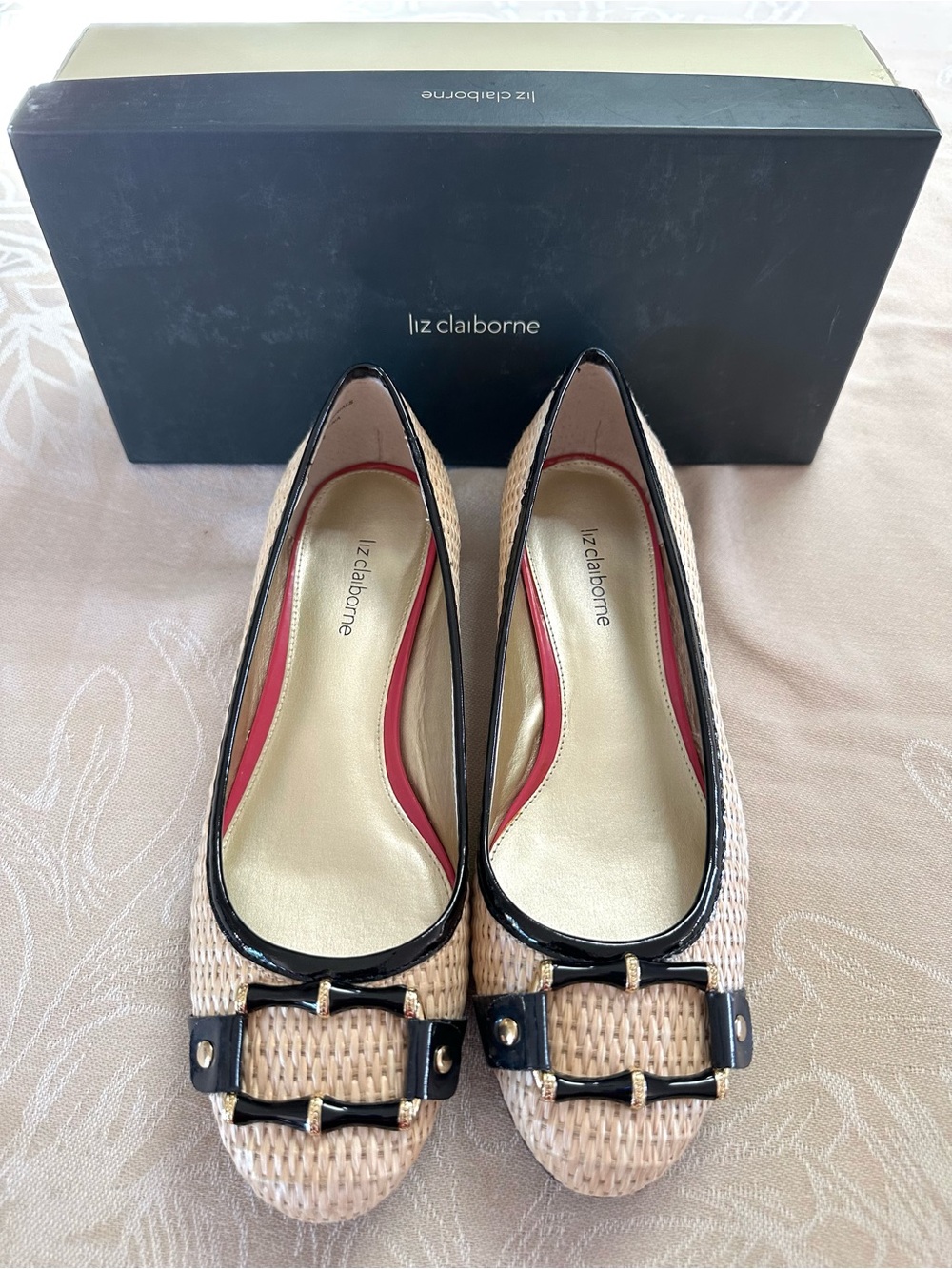 Liz Claiborne Aleya Woven Raffia Ballet Flats Natural Black Size 9M NWT - Picture 2 of 5